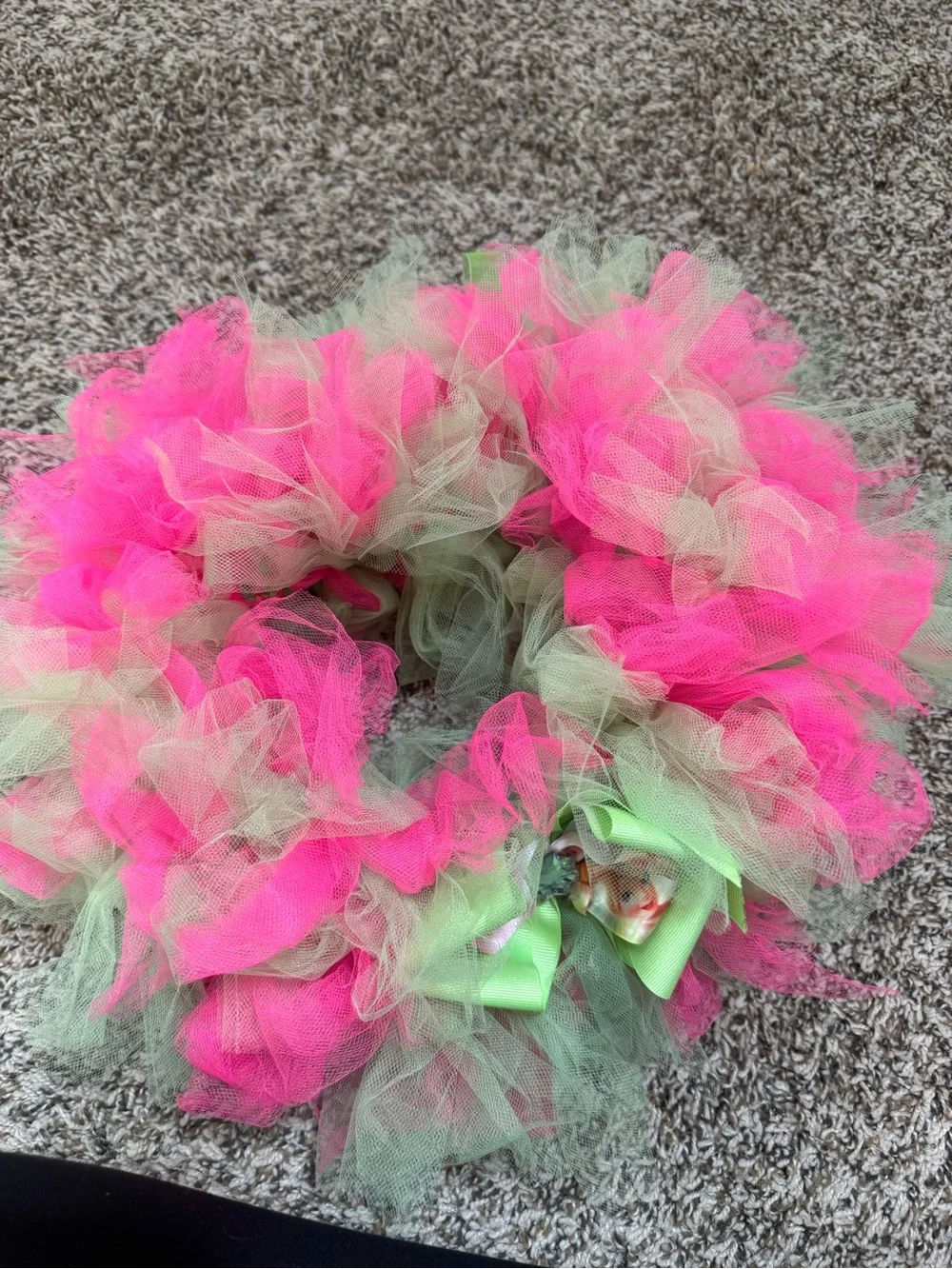 Pink and Light Green Tulle Princess Tutu Skirt with Bow